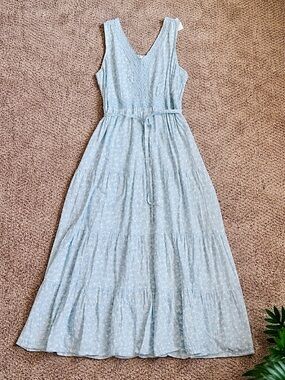 April Cornell Pale Blue Floral V-Neck Maxi Dress